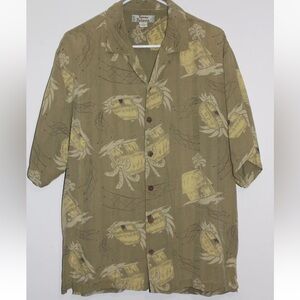 Tommy Bahama 100% Silk Tropical Hawaiian Button Down Shirt Size: Large Hula Hut